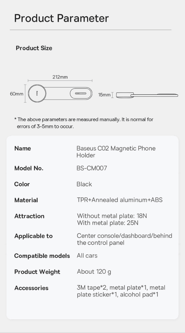 Suporte veicular magnético BASEUS C02