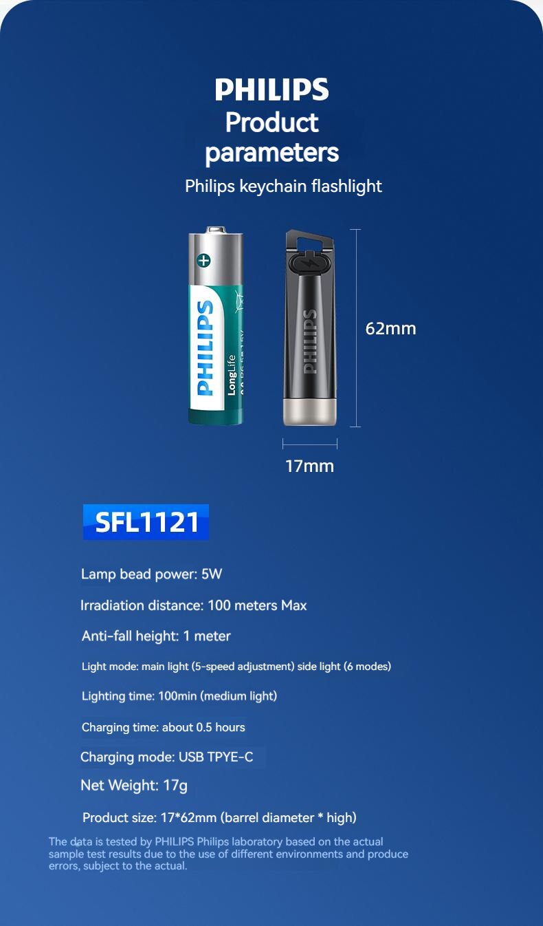 Philips Lanterna Portátil 7 Modos De Iluminação Para Caminhadas E Viagem Auto Defesa