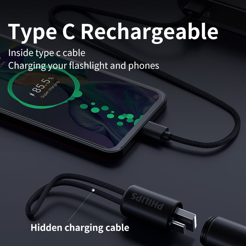 Philips Lanterna Portátil 7 Modos De Iluminação Para Caminhadas E Viagem Auto Defesa