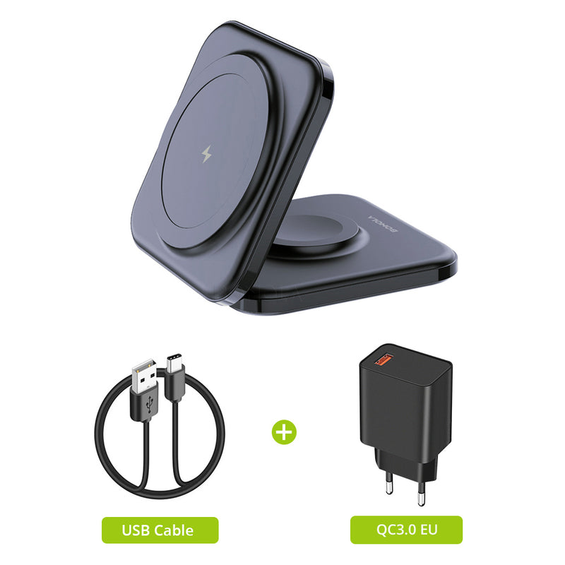 Carregador Magnético Sem Fio, Suporte Dobrável para Iphone, Apple Watch, 2 em 1,