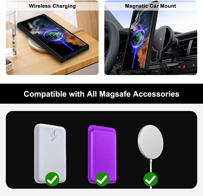 Case transparente Matte - Magsafe, à prova de choque, para Samsung S24, S23, S22 Ultra, Plus